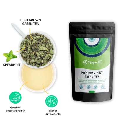 Udyan Tea Moroccan Mint Green Tea | Pure, Refreshing Green Tea Blend with Spearmint Leaves