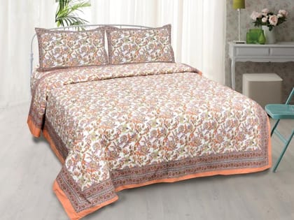 Bedsheet Adda  Standard King Size (90*108 Inches )  100% Pure Cotton Screen Printed Double Bedsheet With Two Pillow Cover -Color-Multi - 2010