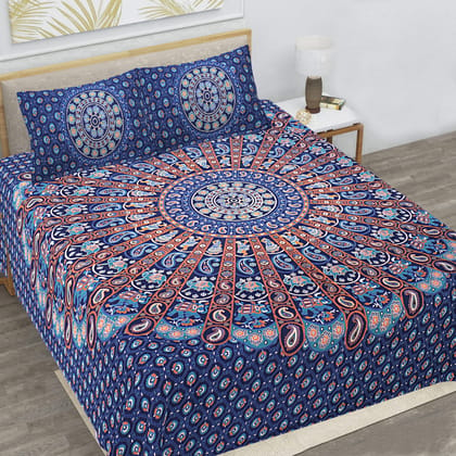 Barmeri Print King Size (93x108 inches) Cotton Double Bedsheet with 2 Pillow Covers-(DB-RG-303)