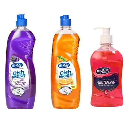 We Shine Combo Set 2 Dishwash & 1 Handwash for home | Kills 99.99% Germs and bacteria with refreshing Fragnance-(750+750ML Dishwash & 500ML Handwash)