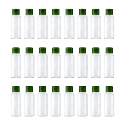 HARRODS 24pcs 50ml Empty Clear Plastic Bottles Refillable Travel Size Cosmetic Containers Small Leak Proof Squeeze Bottles with Green Flip Top Cap for Toiletries,Shampoo