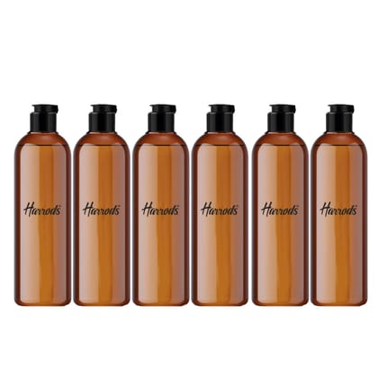 HARRODS 200ml Amber Empty Clear Plastic Bottles Refillable Travel Size Cosmetic Travelling Containers Small Leak Proof Squeeze Bottles with Black Flip Cap for Toiletries,Shampoo (Pack of 6)