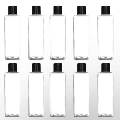 HARRODS Empty Clear Plastic Bottles Refillable Travel Size Cosmetic Travelling Containers Small Leak Proof Squeeze Bottles with Black Flip Cap for Toiletries, Shampoo - 100ml (10)