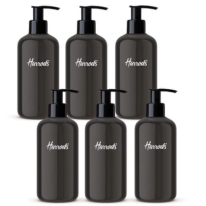 HARRODS Plastic Black Pump Bottle,Clear Small Cylinder Shampoo Lotion Pump Bottle Dispenser Durable Refillable Containers for Liquid Soap, Massage Oil 300ml (6 Pcs)