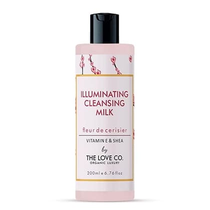 THE LOVE CO. Cleansing Milk For Face, Floral Fragrance Cherry Blossom Hydrating & Brightening Face Cleanser with Fruit Extracts | Removes Makeup | 200ml