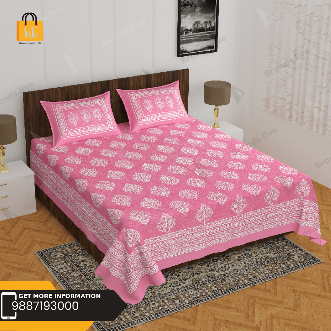 The Bedsheet Adda Standard Queen Size(90*100 Inches) Pure Cotton Jaipuri Printed Economic Double Bedsheet with Two Pillow Covers- ARTICLE-1775