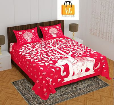 The Bedsheet Adda Standard Queen Size(90*100 Inches) Pure Cotton Jaipuri Printed Economic Double Bedsheet with Two Pillow Covers- ARTICLE-1623