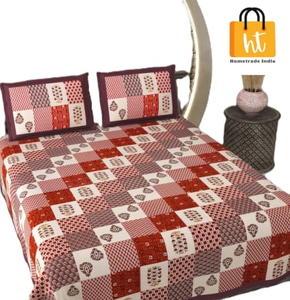 Bedsheet Adda  Standard King Size (90*108 Inches )  100% Pure Cotton Screen Printed Double Bedsheet With Two Pillow Cover -Color-Multi - 2141