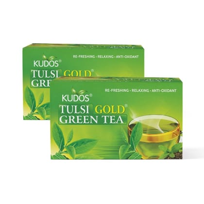 Kudos TULSI GOLD GREEN Refreshing ,Relaxing ,Anti Oxidant Tea :Helps Boost Immunity,Loose Weight,Burn Fat, Zero Calorie Tulsi Tea (Pack of 2)