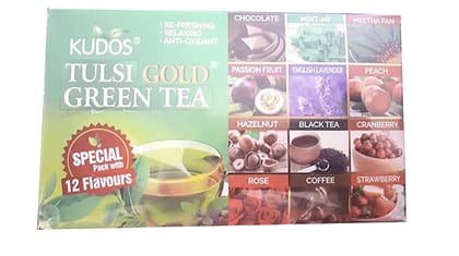 Kudos Tulsi Gold Green Tea Pack Of 2 (Special Pack With 12 Flavours)