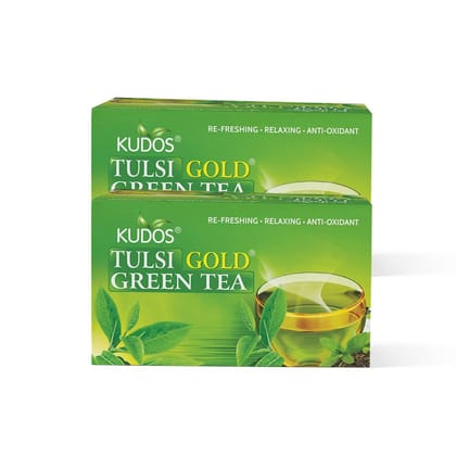 Kudos TULSI GOLD GREEN Refreshing ,Relaxing ,Anti Oxidant Tea :Helps Boost Immunity,Loose Weight,Burn Fat, Zero Calorie Tulsi Tea (Pack of 2)