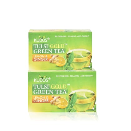 Kudos TULSI GOLD GREEN Refreshing ,Relaxing ,Anti Oxidant Tea :Helps Boost Immunity,Loose Weight,Burn Fat, Zero Calorie Tulsi Tea : 25 Tea Bags X2gram Each (Pack Of 2)