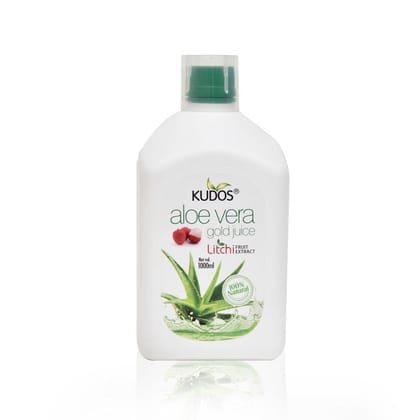 Kudos ayurveda Aloe Vera Gold Juice (Litchi Flavour)- Repairs Skin and Hair | Boosts Immunity | Helps in Weight Management | Organically Harvested Aloe Vera - 1L