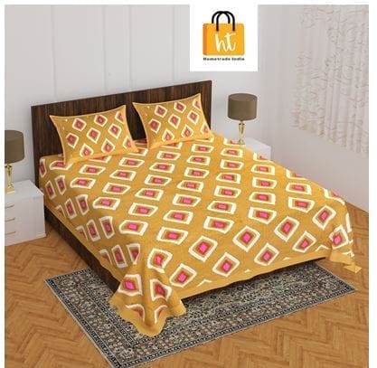 The Bedsheet Adda Standard Queen Size(90*100 Inches) Pure Cotton Jaipuri Printed Economic Double Bedsheet with Two Pillow Covers- ARTICLE-DB-180