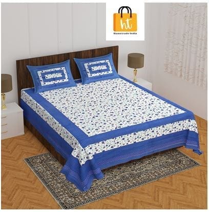 The Bedsheet Adda Standard Queen Size(90*100 Inches) Pure Cotton Jaipuri Printed Economic Double Bedsheet with Two Pillow Covers- ARTICLE-DB-190