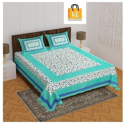 The Bedsheet Adda Standard Queen Size(90*100 Inches) Pure Cotton Jaipuri Printed Economic Double Bedsheet with Two Pillow Covers- ARTICLE-DB-189