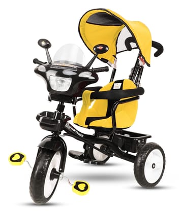 Amardeep Baby Tricycle Adore (1-5 Yrs) Plug N Play Wheels, with Cushioned Seat, Safety Armrest, Parental Control, Musical Horn and Canopy (Yellow)