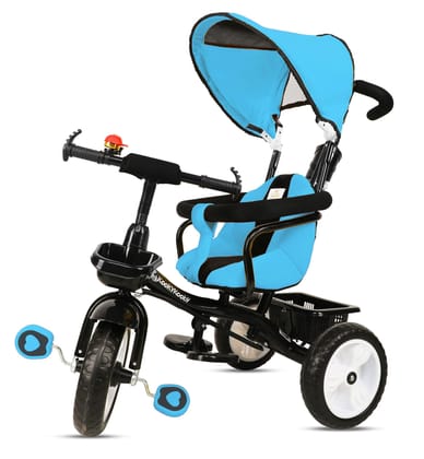 Amardeep Baby Tricycle Bliss (1-5 Yrs) Plug N Play Wheels, with Cushioned Seat, Safety Armrest, Parental Control and Canopy (Blue)