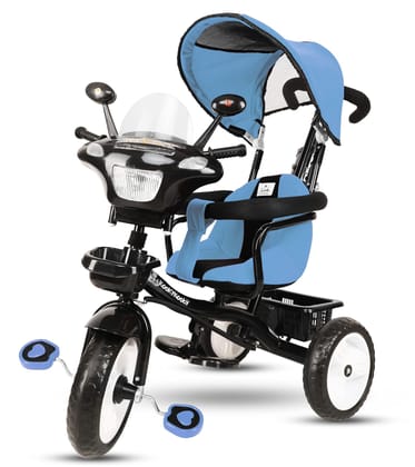 Amardeep and Co Amardeep Baby Tricycle Adore (1-5 Yrs) Plug N Play Wheels, with Cushioned Seat, Safety Armrest, Parental Control, Musical Horn and Canopy (Blue)