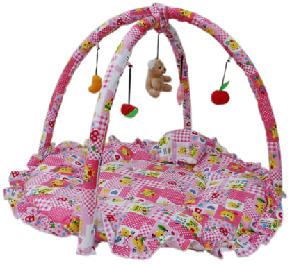 Amardeep Baby Playmat Cum Play Gym Round Shape with Pillow 0-2 Years 104 cms (Pink)