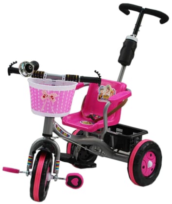 Amardeep Baby Tricycle Evan 1-5 Years Pink with Parental Control, Pop Horn and Large Basket , Arm Rest and Safety Belt