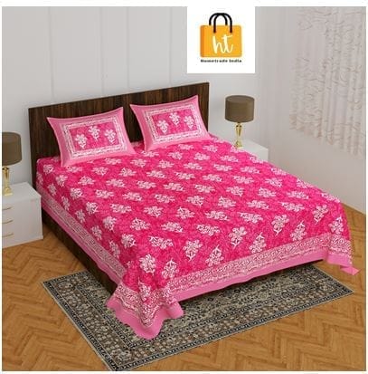 The Bedsheet Adda Standard Queen Size(90*100 Inches) Pure Cotton Jaipuri Printed Economic Double Bedsheet with Two Pillow Covers- ARTICLE-1647