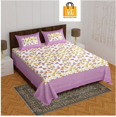 The Bedsheet Adda Standard Queen Size(90*100 Inches) Pure Cotton Jaipuri Printed Economic Double Bedsheet with Two Pillow Covers- ARTICLE-1678