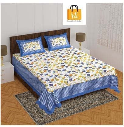 The Bedsheet Adda Standard Queen Size(90*100 Inches) Pure Cotton Jaipuri Printed Economic Double Bedsheet with Two Pillow Covers- ARTICLE-1683