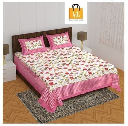 The Bedsheet Adda Standard Queen Size(90*100 Inches) Pure Cotton Jaipuri Printed Economic Double Bedsheet with Two Pillow Covers- ARTICLE-1681