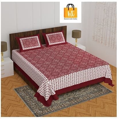 The Bedsheet Adda Standard Queen Size(90*100 Inches) Pure Cotton Jaipuri Printed Economic Double Bedsheet with Two Pillow Covers- ARTICLE-1684