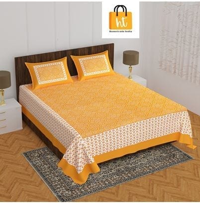 The Bedsheet Adda Standard Queen Size(90*100 Inches) Pure Cotton Jaipuri Printed Economic Double Bedsheet with Two Pillow Covers- ARTICLE-1691