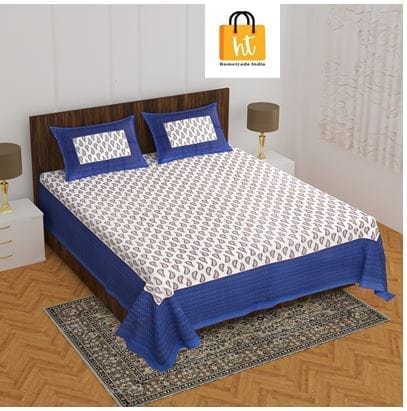 The Bedsheet Adda Standard Queen Size(90*100 Inches) Pure Cotton Jaipuri Printed Economic Double Bedsheet with Two Pillow Covers- ARTICLE-1737