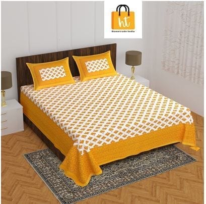 The Bedsheet Adda Standard Queen Size(90*100 Inches) Pure Cotton Jaipuri Printed Economic Double Bedsheet with Two Pillow Covers- ARTICLE-1734