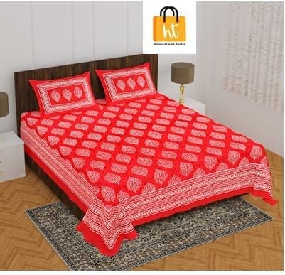 The Bedsheet Adda Standard Queen Size(90*100 Inches) Pure Cotton Jaipuri Printed Economic Double Bedsheet with Two Pillow Covers- ARTICLE-1764