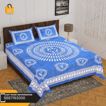 The Bedsheet Adda Standard Queen Size(90*100 Inches) Pure Cotton Jaipuri Printed Economic Double Bedsheet with Two Pillow Covers- ARTICLE-1801