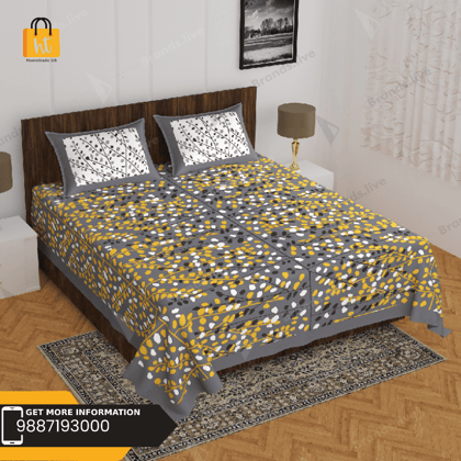 The Bedsheet Adda Standard Queen Size(90*100 Inches) Pure Cotton Jaipuri Printed Economic Double Bedsheet with Two Pillow Covers- ARTICLE-1809