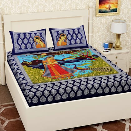 The Bedsheet Adda Standard Queen Size(90*100 Inches) Pure Cotton Jaipuri Printed Economic Double Bedsheet with Two Pillow Covers- ARTICLE-1818