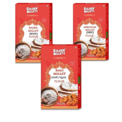 Golden Millets Gluten free Millet Flour Combo | Diabetic Friendly And Help For Weight Loss | Jowar Atta | Bajra Atta | Ragi Flour | Siridhanya Millet Flour (500g x 3)