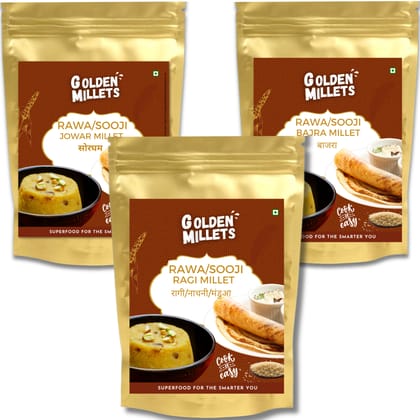 Golden Millets Diabetic Friendly Millet Sooji Combo | 100% Gluten Free & Good For Idly Rawa | No Preservative | Jowar Sooji | Bajra Rawa | Ragi Rawa | High Calcium & High Fibre | No Wheat Rawa (500g x 3)