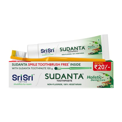 Sri Sri Tattva Sudanta Toothpaste -  Non - Fluoride - 100% Vegetarian, 100g ( Smile Toothbrush Free Inside)