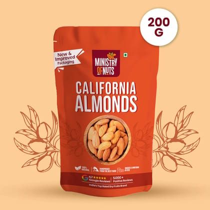 Ministry Of Nuts Premium California Almonds | Premium Badam Giri | High in Fiber & Boost Immunity | Real Nuts | Gluten Free (Almonds 200G)