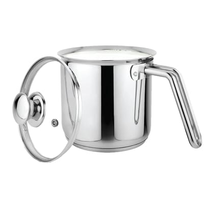 Prabha Heavy Gauge Stainless Steel Milk Pot Milk Boiler,Encapsulated Base,Compatible With Induction & Gas Stove,Highly Durable,14Cm Diameter Pot 1.8 L With Glass Lid-Silver,1.80 Litres