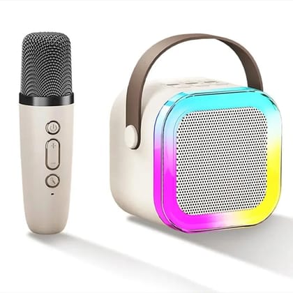 Wireless Karaoke Speaker with Intelligent Noise Reduction and Omnidirectional Sound with Colourful Light Effect (Square)
