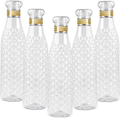 Denzcart Unbreakable Transparent Bottle Crystal Diamond Design- Pack of 5 1000 ml Bottle  (Pack of 5, Plastic)
