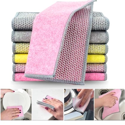 Non Scratch Dish Wash Cloth - Multipurpose Dual Side Wire & Microfiber Dishwashing Rags for Wet and Dry, Easy Rinsing, Reusable Cleaning Cloth for Kitchen, Sinks, Pot & Pans, Multicolor (Pack of 10)