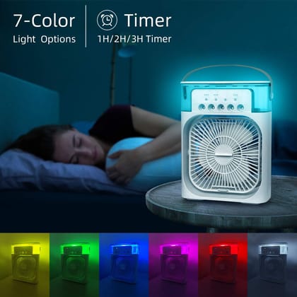 Portable Air Conditioner Fan, USB Personal Evaporative Air Cooler, Mini Humidifier Misting Fan with 7 Colors LED Light, 1/2/3 H Timer, 3 Wind Speeds and 3 Spray Modes for Office, Home