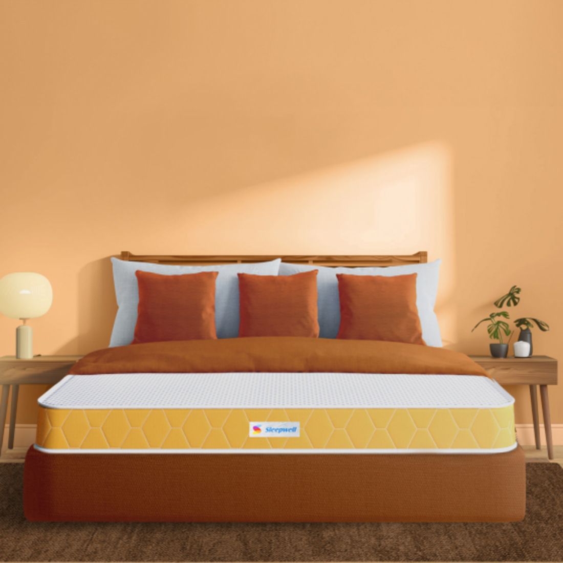 Sleepwell Dual Mattress | Reversible | High Density (HD) Foam | 5-inch Queen Bed Size,?Medium Soft & Hard (Orange, 84x66x5 )