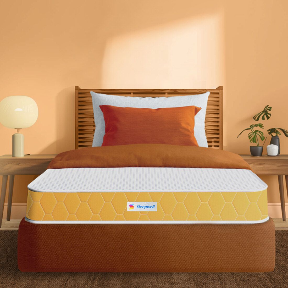 Sleepwell Dual Mattress | Reversible | High Density (HD) Foam | 8-inch Single Bed Size,?Medium Soft & Hard (Orange,75x35X8)