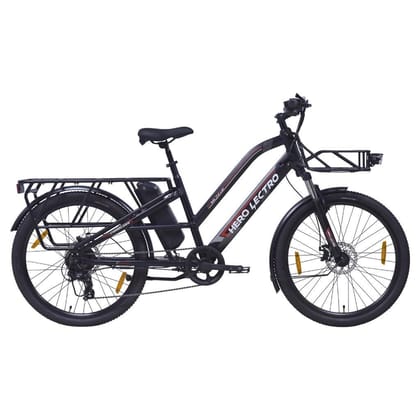 Hero Lectro MUV-E 26T Electric Cycle | 7 Speed Gear | 250W Motor | 36V/2A (Li-ion) 14.5Ah Battery | Speed Upto 25 Kmph | Range Upto 70 KM/Charge | Load Capacity 120 KG | Black |  98% Assembled cycle