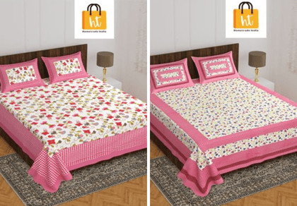 The Bedsheet Adda Standard Queen Size(90*100 Inches) Pure Cotton Jaipuri Printed Economic Double Bedsheet with Two Pillow Covers- ARTICLE-1214